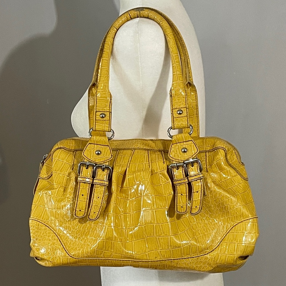 Y2K Cato Yellow Faux Crocodile Embossed Handbag